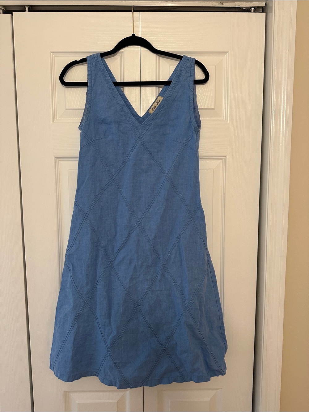 Linen Light Blue V-Neck Sleeveless A-Line Dress